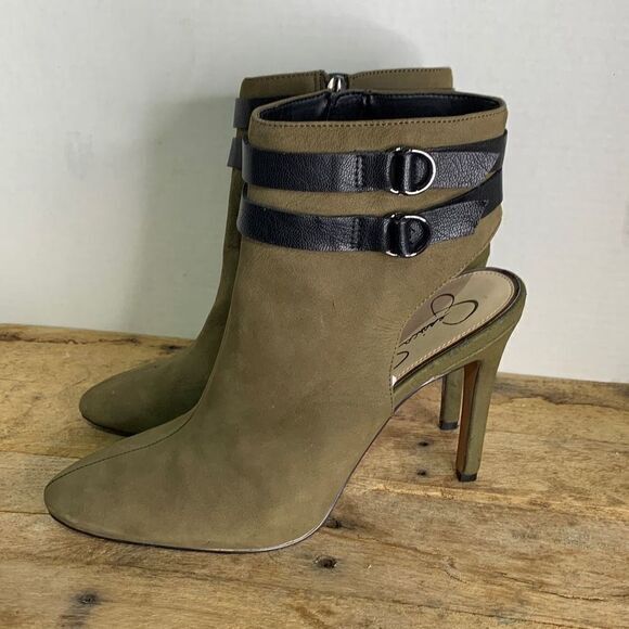 Jessica Simpson daxton olive green‎ heels buckle open heel boot pump - Picture 1 of 8